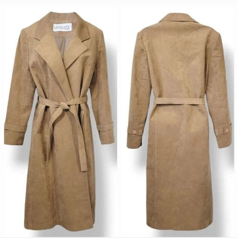 NEW Vintage 50s 60s Count Romi LTD Ultrasuede Belted Trench Coat in Tan Size 8